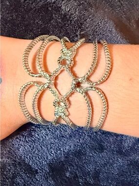 Silver Braided Multi‑Loop Cuff Bracelet - Women Jewelry